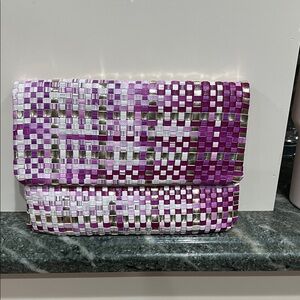 Chic Woven Clutch - Purple and White Deux Lux